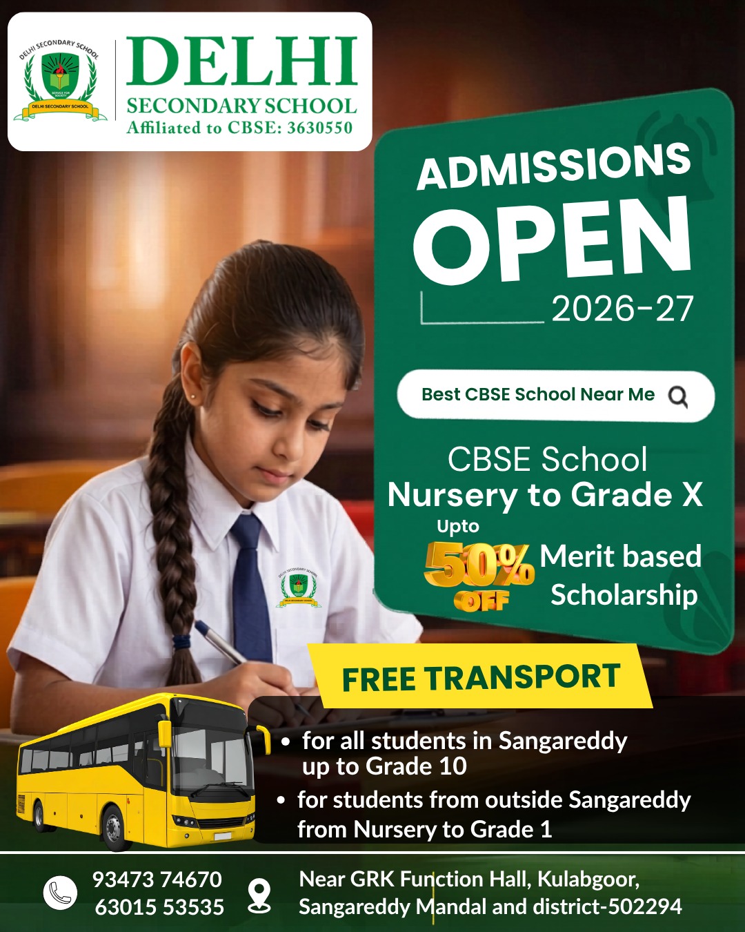 Delhi Secondary School admissions open 2026–27 poster